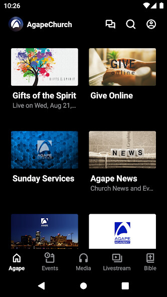 Emulate iPhone app Agape Church App using MyAndroid