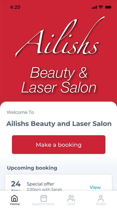 Emulate iPhone app Ailishs Beauty and Laser Salon using MyAndroid