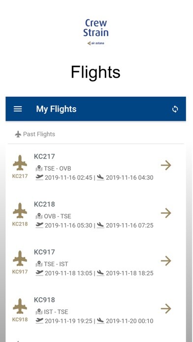 Emulate iPhone app Air Astana CrewStrain using MyAndroid