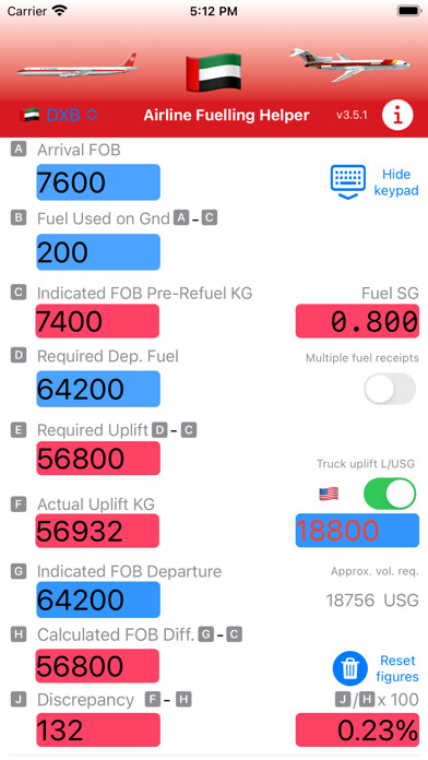 Emulate iPhone app Airline Fuel Helper using MyAndroid