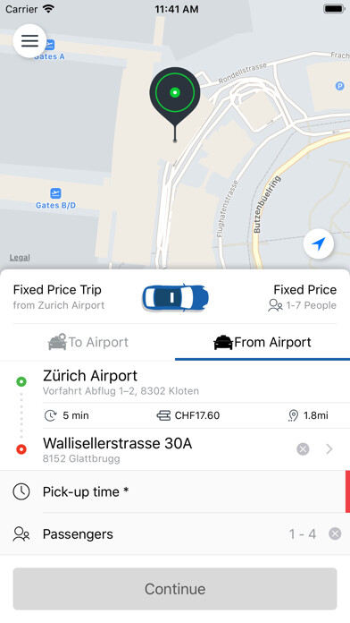 Emulate iPhone app Airport Taxi Zürich using MyAndroid