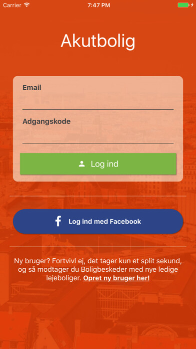 Emulate iPhone app Akutbolig - nye lejeboliger hver dag using MyAndroid