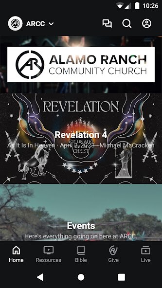 Emulate iPhone app Alamo Ranch Community Church using MyAndroid