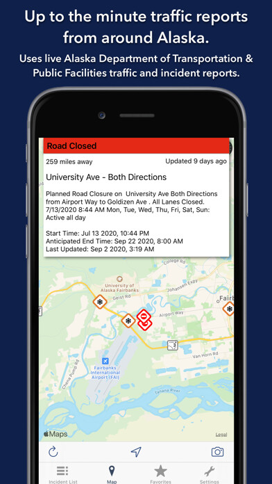 Emulate iPhone app Alaska State Roads using MyAndroid