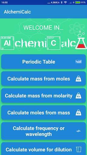 Run android online APK AlchemiCalc: Chemistry from MyAndroid or emulate AlchemiCalc: Chemistry using MyAndroid Run android online APK AlchemiCalc: Chemistry from MyAndroid or emulate AlchemiCalc: Chemistry using MyAndroid