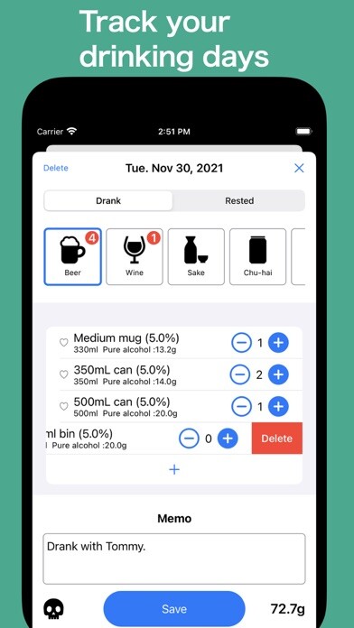 Emulate iPhone app AlcoholLog using MyAndroid