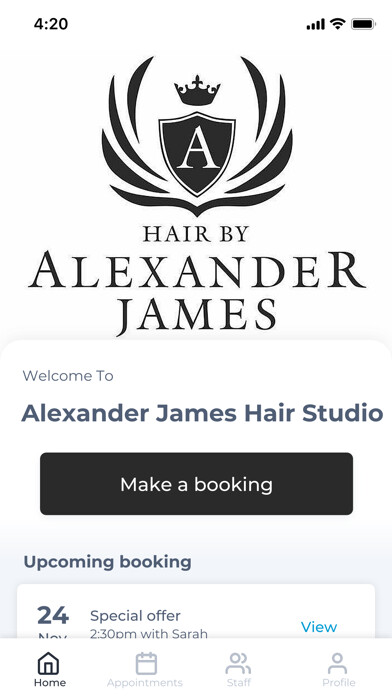 Emulate iPhone app Alexander James Hair Studio using MyAndroid Emulate iPhone app Alexander James Hair Studio using MyAndroid