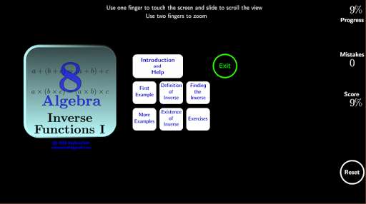 Run android online APK Algebra Tutorial 8: Inverse Functions I from MyAndroid or emulate Algebra Tutorial 8: Inverse Functions I using MyAndroid