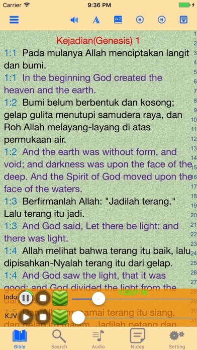 Emulate iPhone app Alkitab Indonesian-English Bilingual Audio Bible using MyAndroid