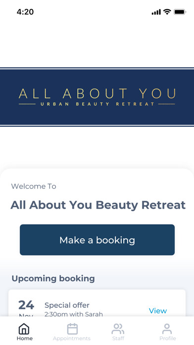 Emulate iPhone app All About You Beauty Retreat using MyAndroid