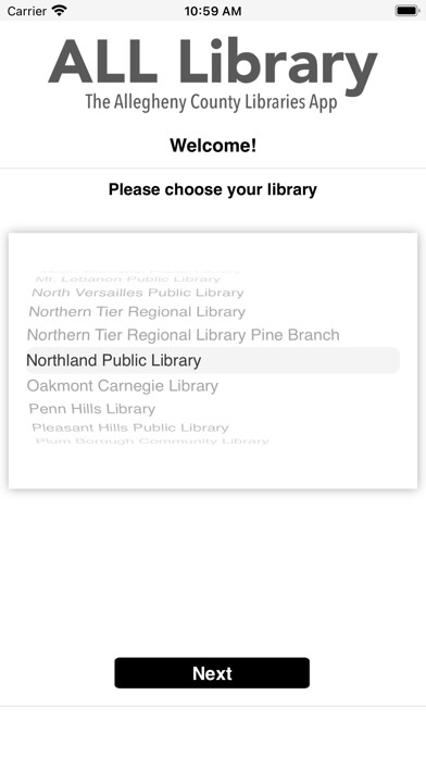 Emulate iPhone app Allegheny County Libraries using MyAndroid