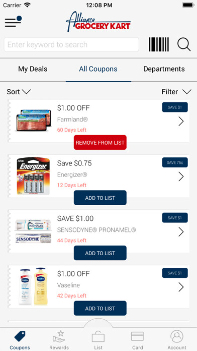 Emulate iPhone app Alliance Grocery Kart using MyAndroid