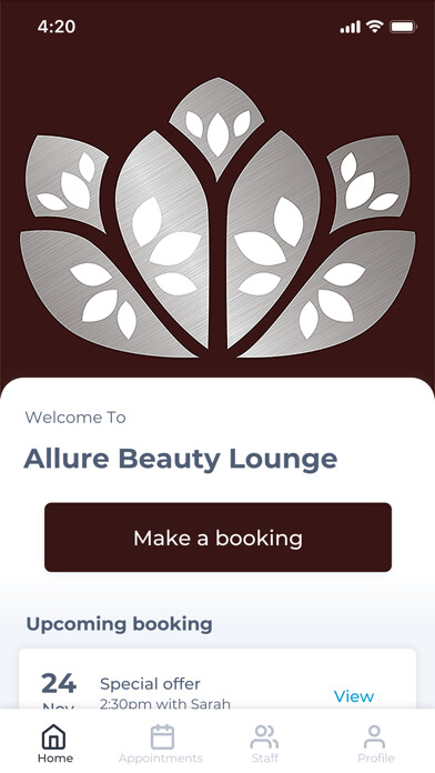 Emulate iPhone app Allure Beauty Lounge using MyAndroid