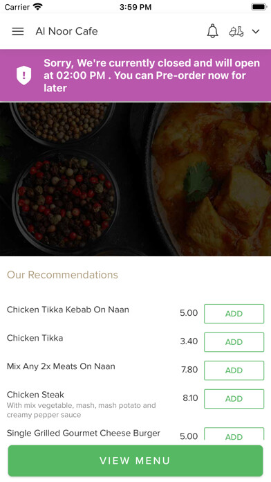 Emulate iPhone app Al Noor Cafe using MyAndroid