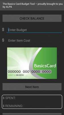 Emulate Android APK ALPA Basics Card Budget Tool Emulate Android APK ALPA Basics Card Budget Tool