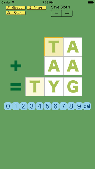 Emulate iPhone app Alphametic using MyAndroid