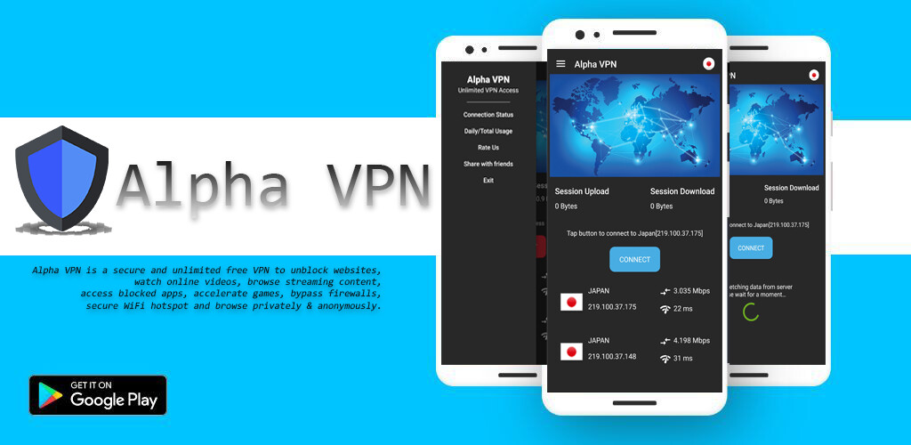 Run android online APK Alpha VPN Free Proxy Server   from MyAndroid or emulate Alpha VPN Free Proxy Server   using MyAndroid