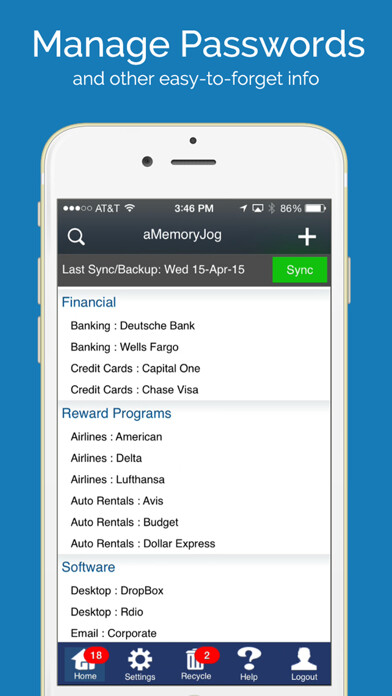 Emulate iPhone app aMemoryJog FREE Password Vault & Sensitive Passcodes Login Form Autofill Tool using MyAndroid Emulate iPhone app aMemoryJog FREE Password Vault & Sensitive Passcodes Login Form Autofill Tool using MyAndroid