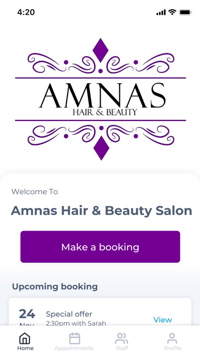 Emulate iPhone app Amnas Hair & Beauty Salon using MyAndroid