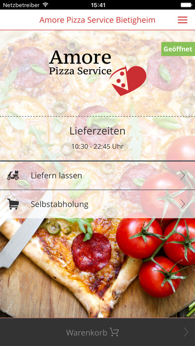Emulate iPhone app Amore Pizza Service Bietigheim using MyAndroid Emulate iPhone app Amore Pizza Service Bietigheim using MyAndroid