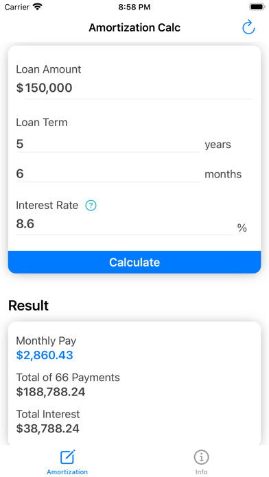 Emulate iPhone app Amortization Calculator - Calc using MyAndroid Emulate iPhone app Amortization Calculator - Calc using MyAndroid