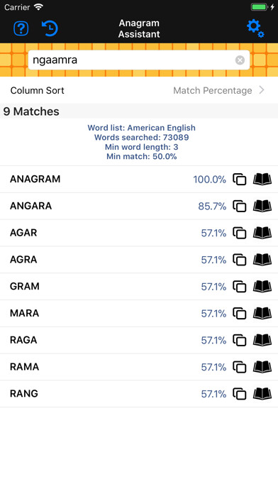 Emulate iPhone app Anagram & Crossword Assistant using MyAndroid