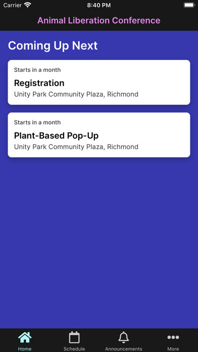 Emulate iPhone app Animal Liberation Conference using MyAndroid