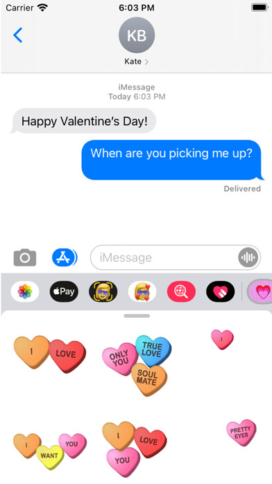 Emulate iPhone app Animated Candy Hearts Stickers using MyAndroid
