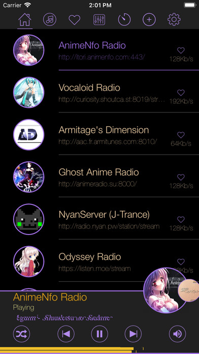 Emulate iPhone app Anime Music Radio Stations using MyAndroid