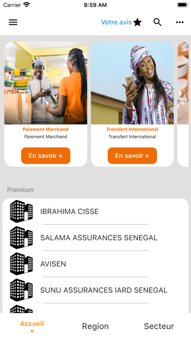 Emulate iPhone app Annuaire Sonatel using MyAndroid