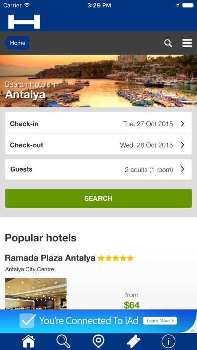 Emulate iPhone app Antalya Hotels + Compare and Booking Hotel for Tonight with map and travel tour using MyAndroid