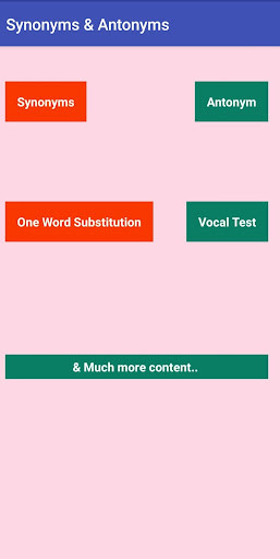 Run android online APK Antonyms,Synonyms&One Word from MyAndroid or emulate Antonyms,Synonyms&One Word using MyAndroid