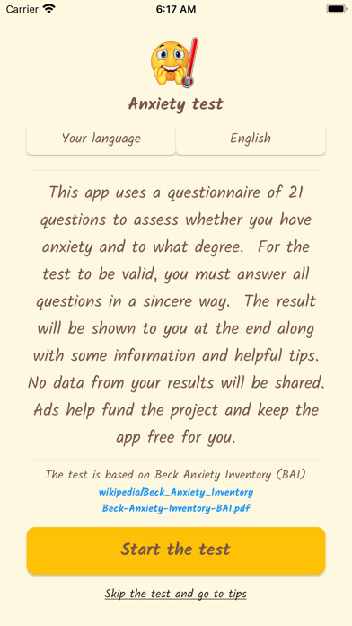 Emulate iPhone app Anxiety Test (BAI) using MyAndroid