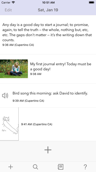 Emulate iPhone app Any Day Journal using MyAndroid