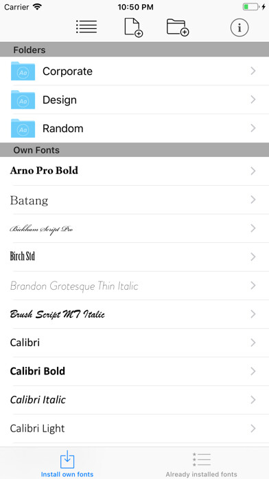 Emulate iPhone app AnyFont using MyAndroid