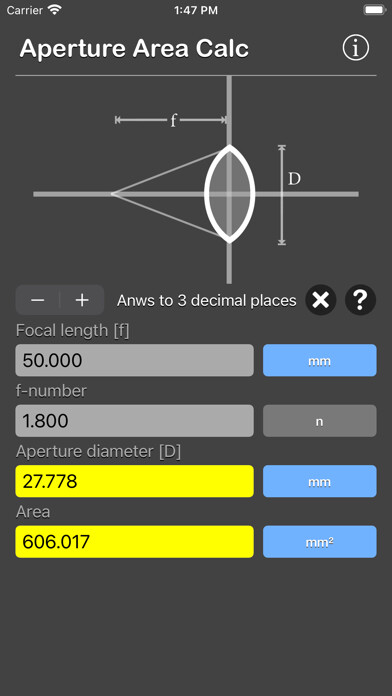 Emulate iPhone app Aperture Area Calculator using MyAndroid Emulate iPhone app Aperture Area Calculator using MyAndroid
