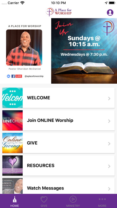 Emulate iPhone app A Place For Worship using MyAndroid