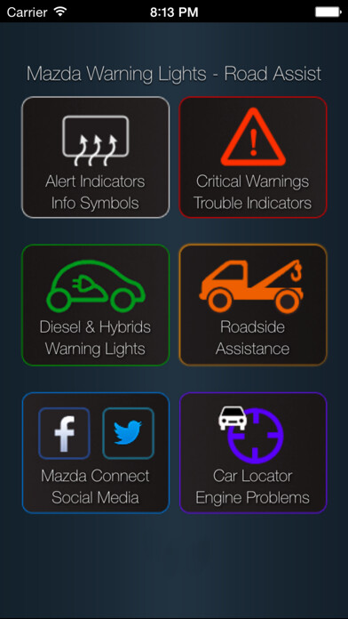 Emulate iPhone app App for Mazda with Mazda Warning Lights and Road Assistance using MyAndroid