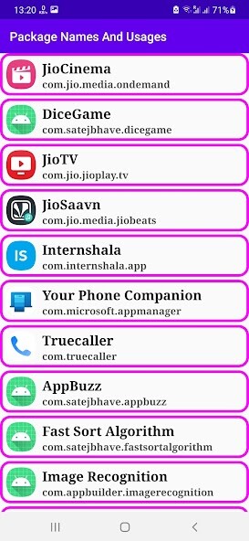 Run android online APK Applications Package Names And Version Code from MyAndroid or emulate Applications Package Names And Version Code using MyAndroid