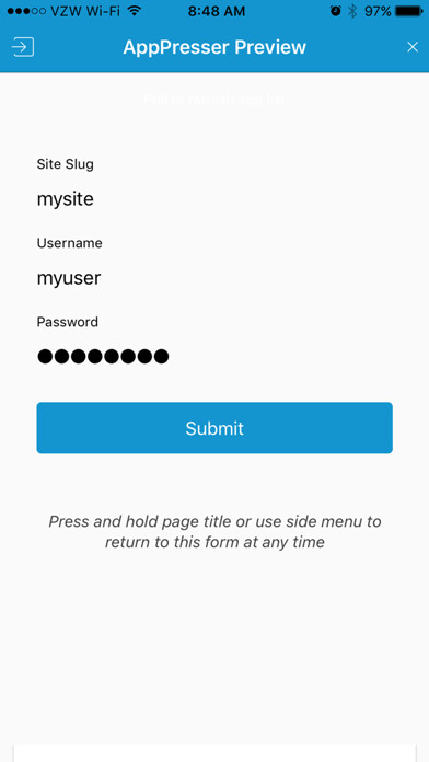 Emulate iPhone app AppPresser 3 Preview using MyAndroid