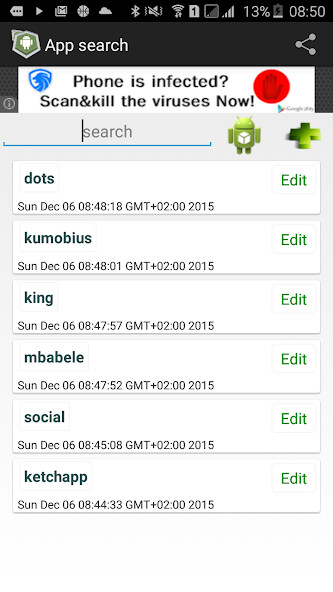 Emulate Android APK App search manager