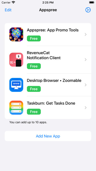 Emulate iPhone app Appspree: App Promo Tools using MyAndroid