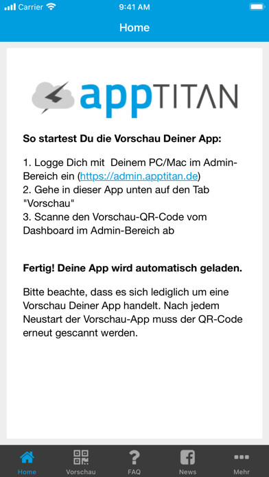 Emulate iPhone app appTITAN Vorschau using MyAndroid