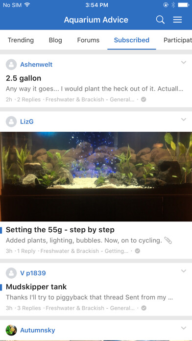 Emulate iPhone app Aquarium Advice Forums using MyAndroid