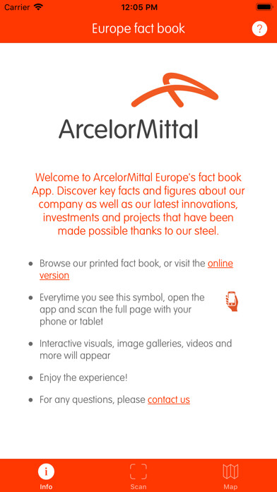 Emulate iPhone app ArcelorMittal Europe fact book using MyAndroid