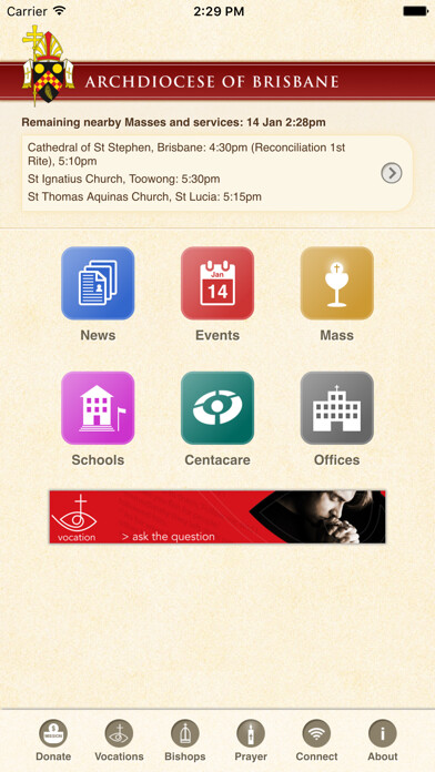 Emulate iPhone app Archdiocese of Brisbane using MyAndroid