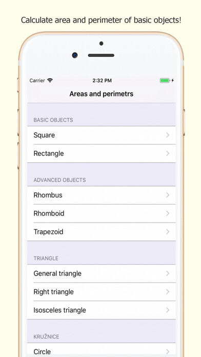 Emulate iPhone app Areas & perimeters calculator using MyAndroid Emulate iPhone app Areas & perimeters calculator using MyAndroid