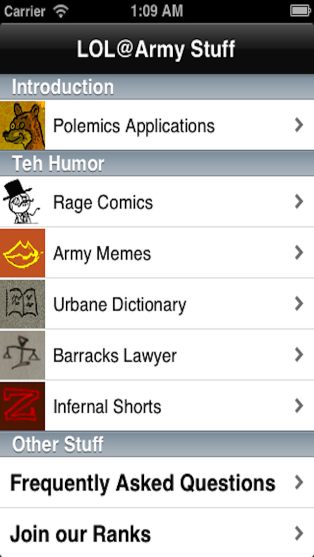 Emulate iPhone app Army Humor using MyAndroid Emulate iPhone app Army Humor using MyAndroid
