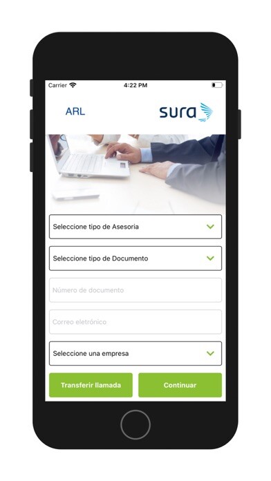 Emulate iPhone app Asesor en Linea ARL SURA using MyAndroid
