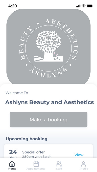Emulate iPhone app Ashlyns Beauty and Aesthetics using MyAndroid